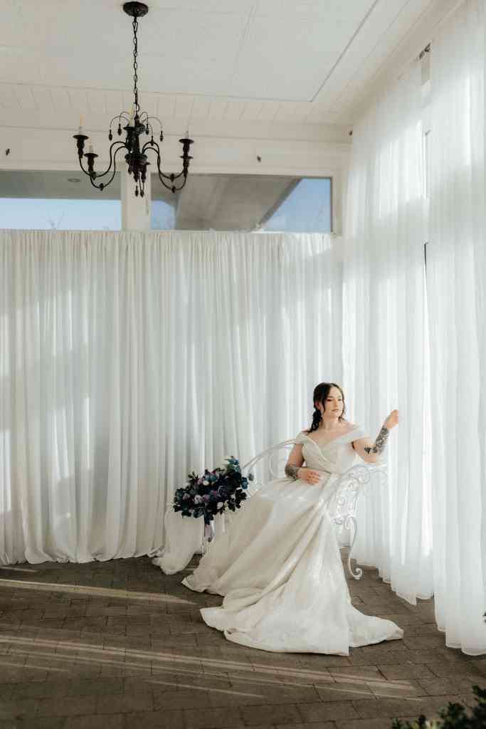 Classy and candid bridal portrait at Sanctuary Gardens in West Kelowna